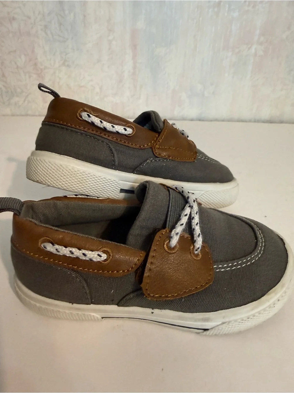 Carter's Gray Canvas Kids Sneakers with Brown Accents, Hook and Loop Closure 8